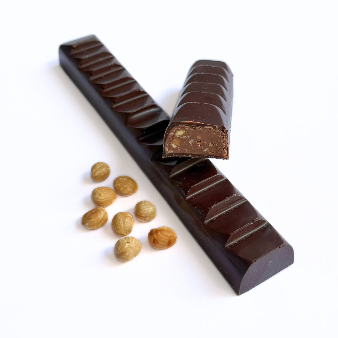 Dark chocolate nougat and hazelnut praline