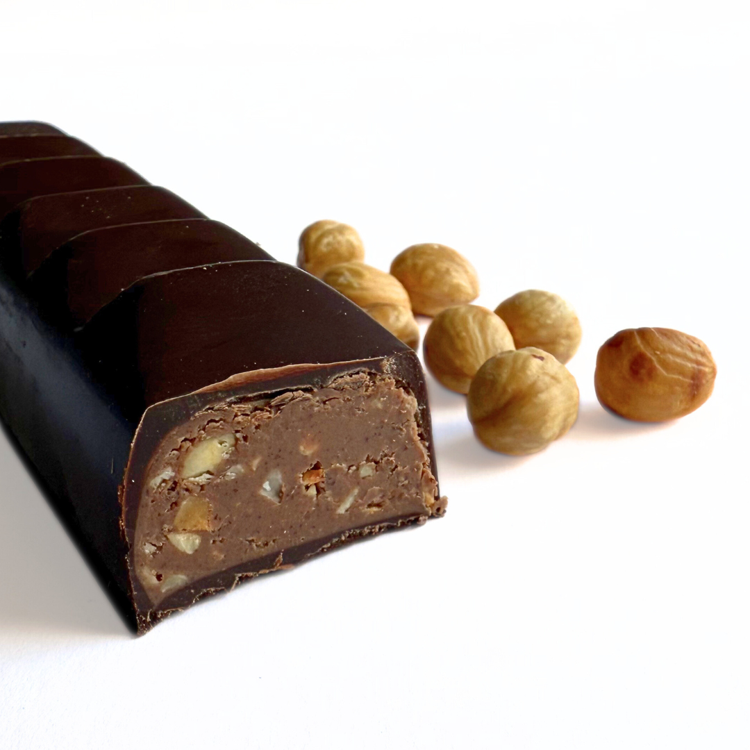 Turrón choco negro y praliné de avellana